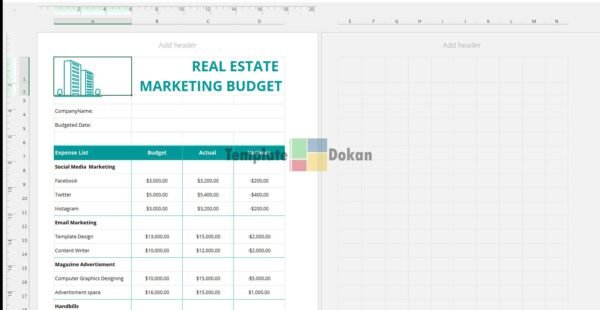 Real Estate Marketing Budget Template US